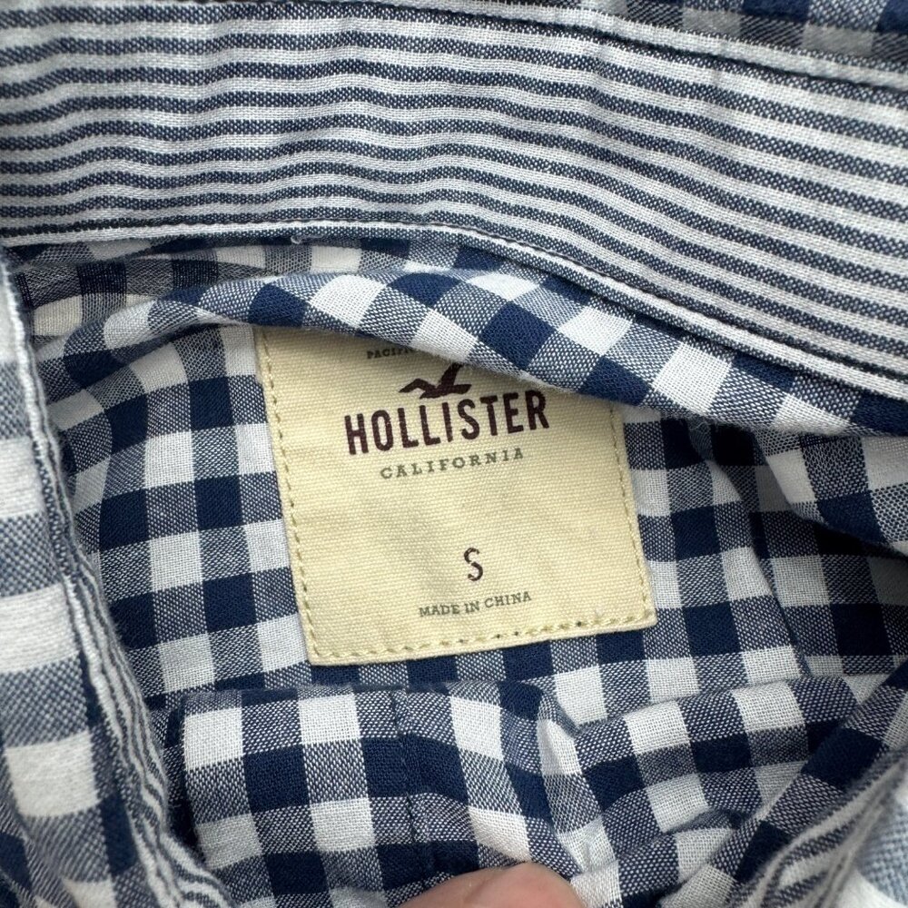 Y2K Hollister Women's Blue White Checker LS Button Down Shirt 100% Cotton, Sz S - Picture 5 of 7